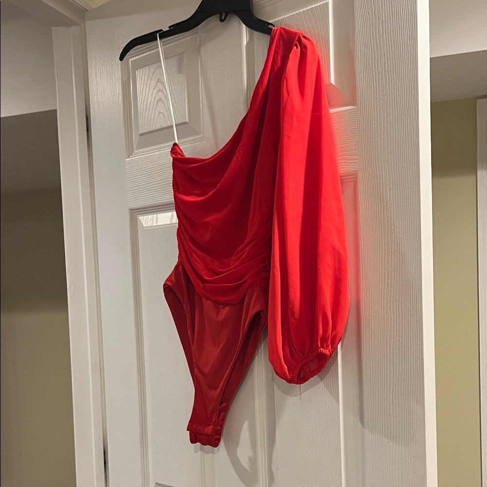 Hello Molly Red One-Shoulder Bodysuit